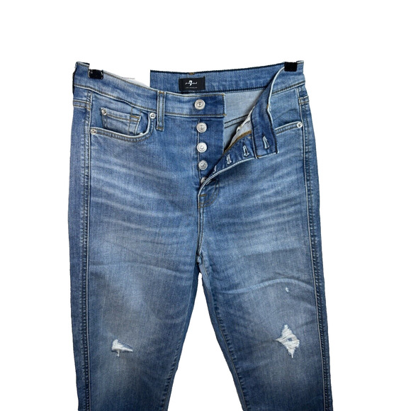 7 FOR ALL MANKIND High Waist Crop Straight Leg Jeans Distressed Women's Size 29 - Picture 3 of 15